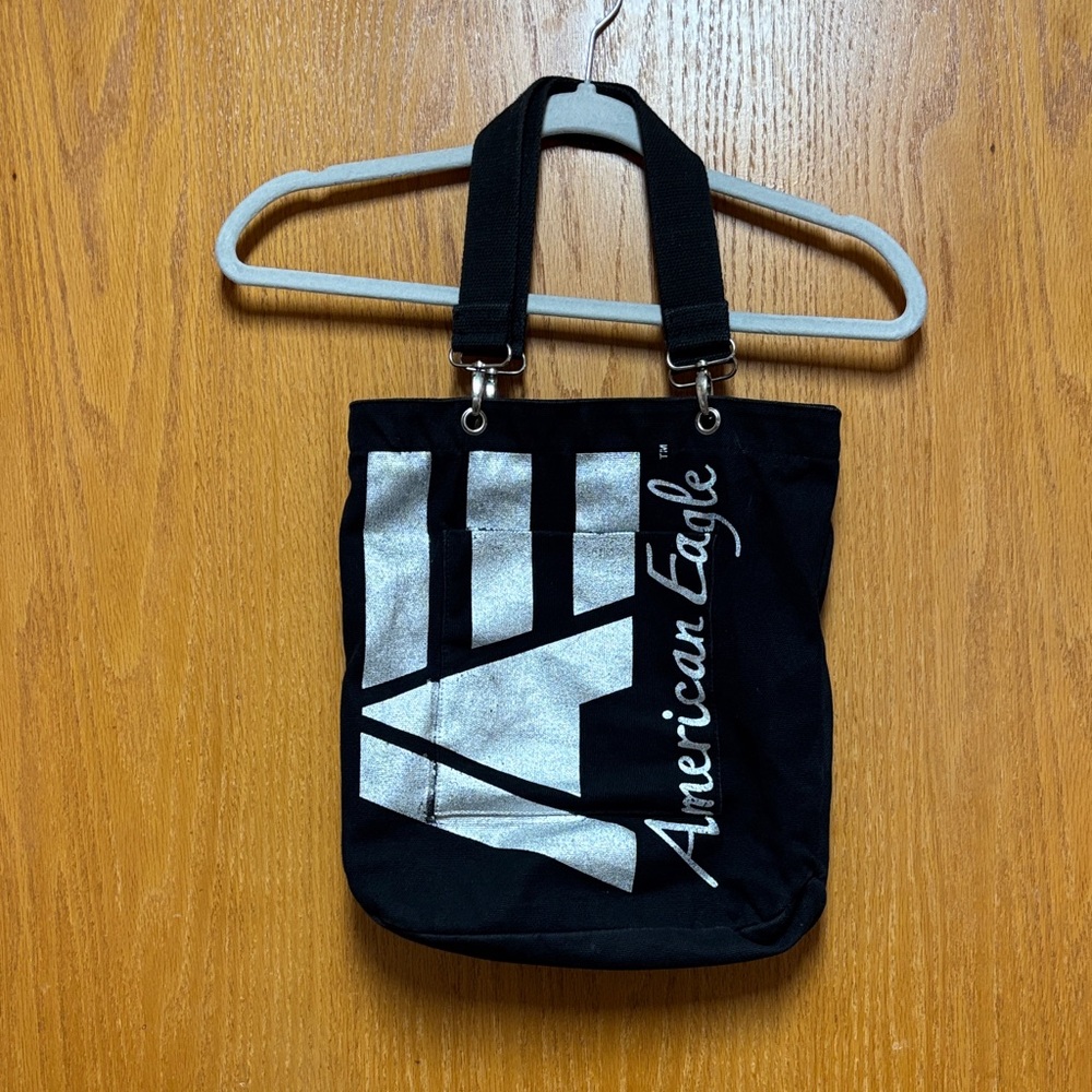 American Eagle Outfitters Black Tote with Silver Logo